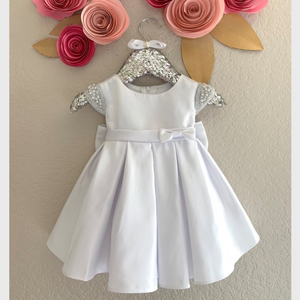 Ivory Baptism Christening or Wedding Dress for Baby 6-12M with matching shoes